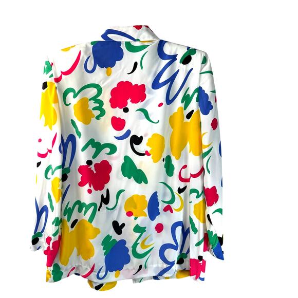 Vintage 90s Personal Blazer Size 12 Artsy Abstract Print Lightweight Silky Boxy - Picture 6 of 7